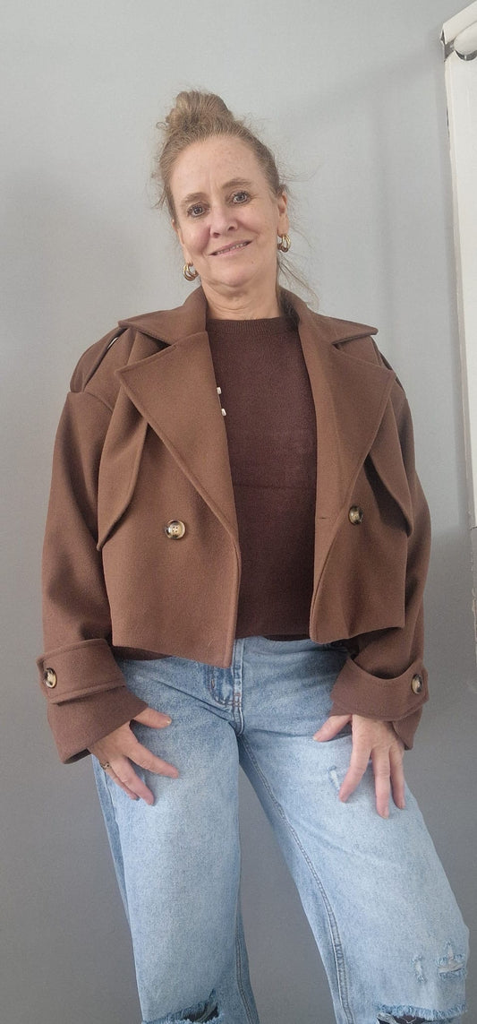 Trenchcoat Cropped Herfst - Bruin